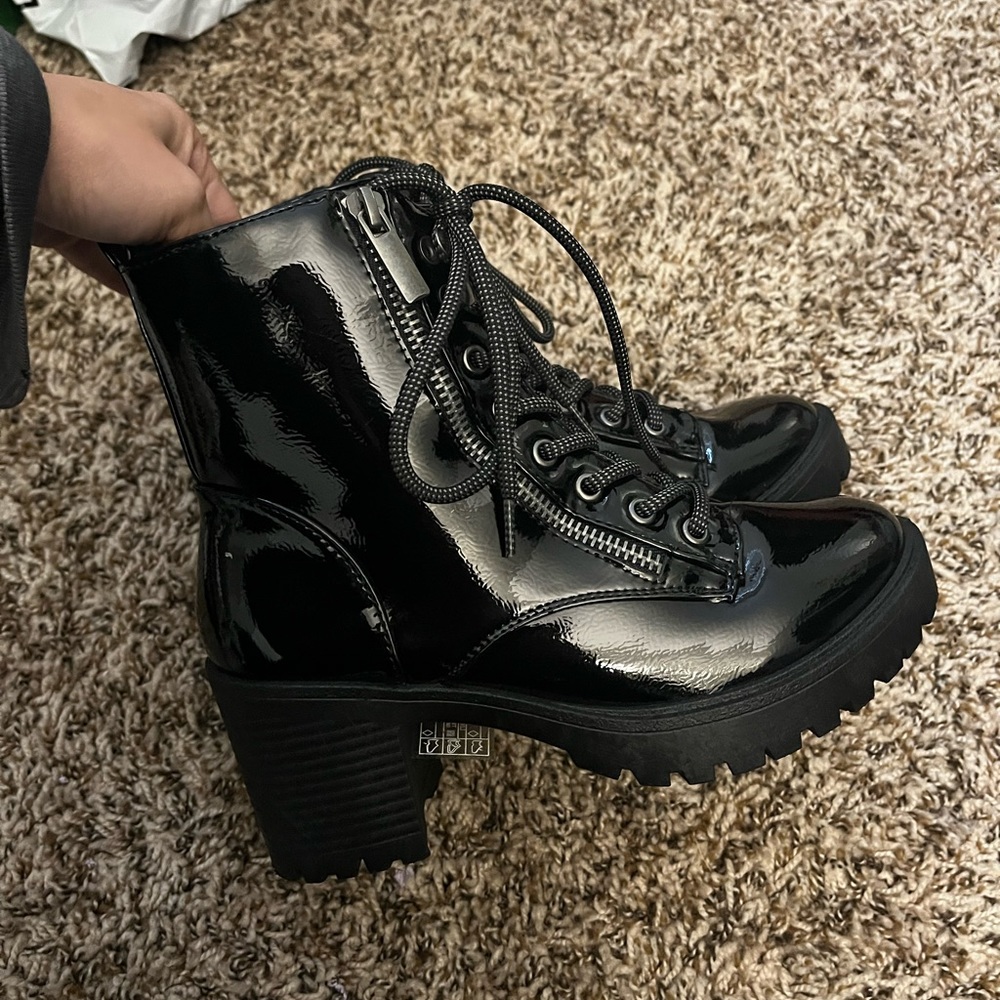 Black Patent combat boot